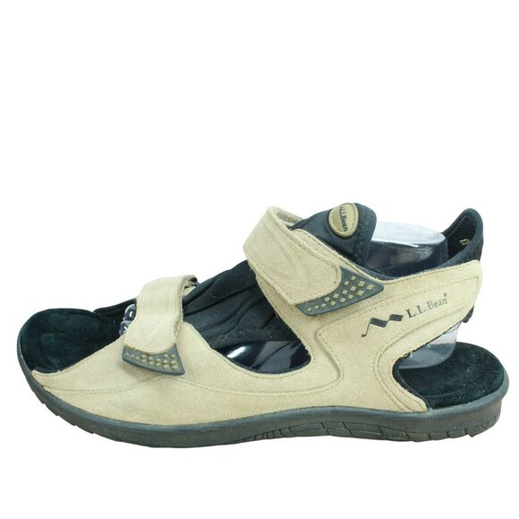 LL Bean Tan Suede Hook & Loop Comfort Strappy Hiking Outdoor Sandals Size 13 M - Picture 1 of 9